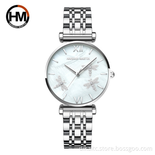 Pearl Shell Dragonfly Ladies Luxury Diamonds Scallop Watches